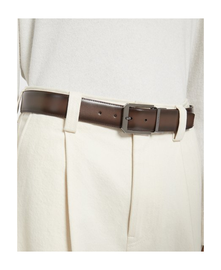 Zegna Grained Leather Reversible Belt In Brown