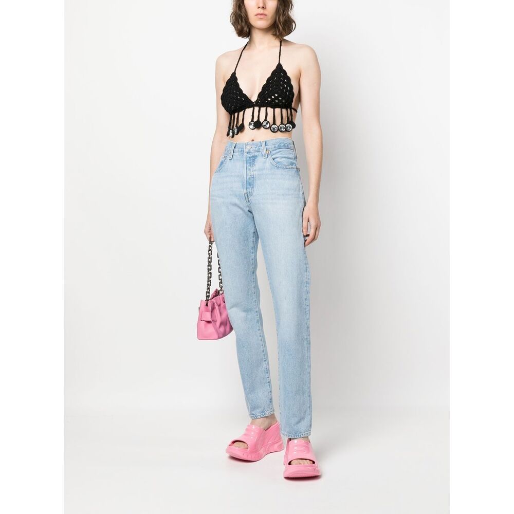 Moschino Cotton Blend Crochet Triangle Bra Top In Black
