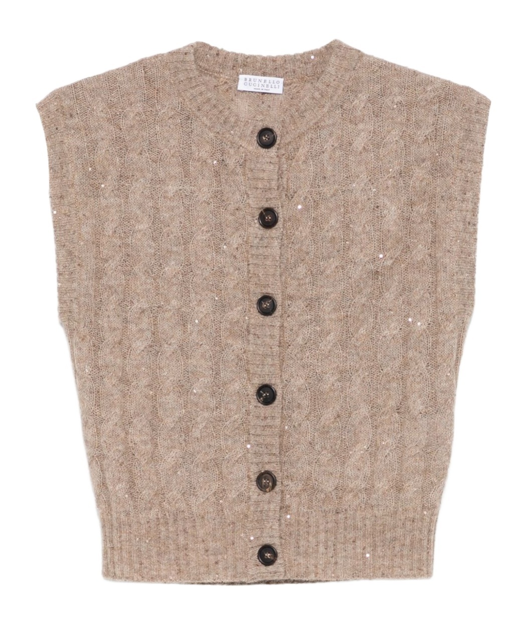 Brunello Cucinelli Beige Crew Neck Knit Gilet