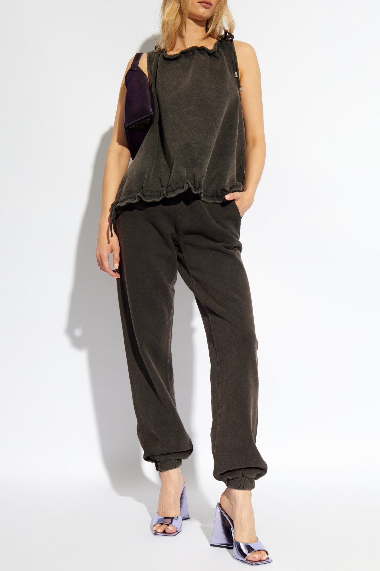 Shop Attico The Ruffled Sleeveless Top In Black