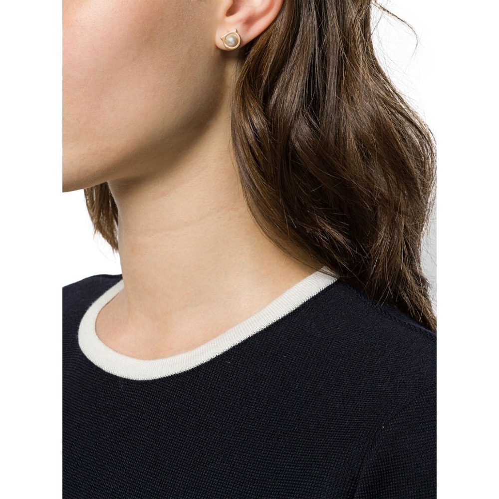 Ferragamo Gold Gancini Pearl Earrings In Yellow