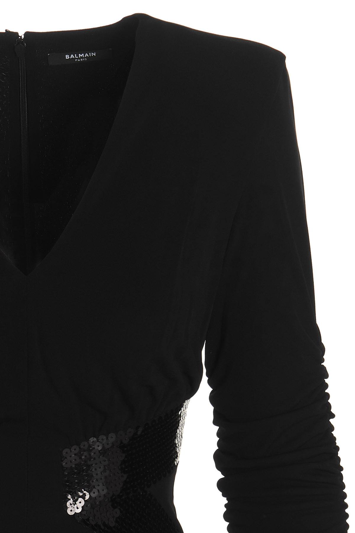 Balmain Sequin-embellished V-neck Mini Dress In Black