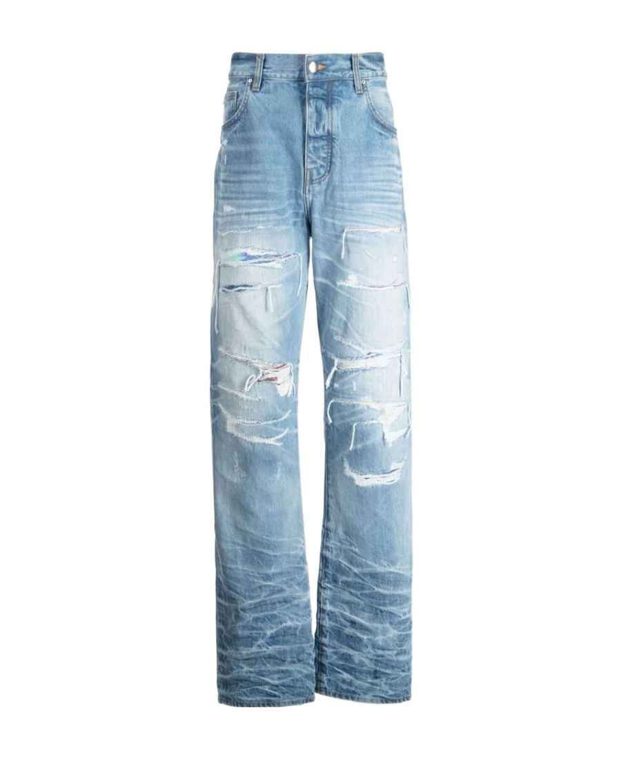 Shop Amiri Distressed Lose-fit Jeans In Blue