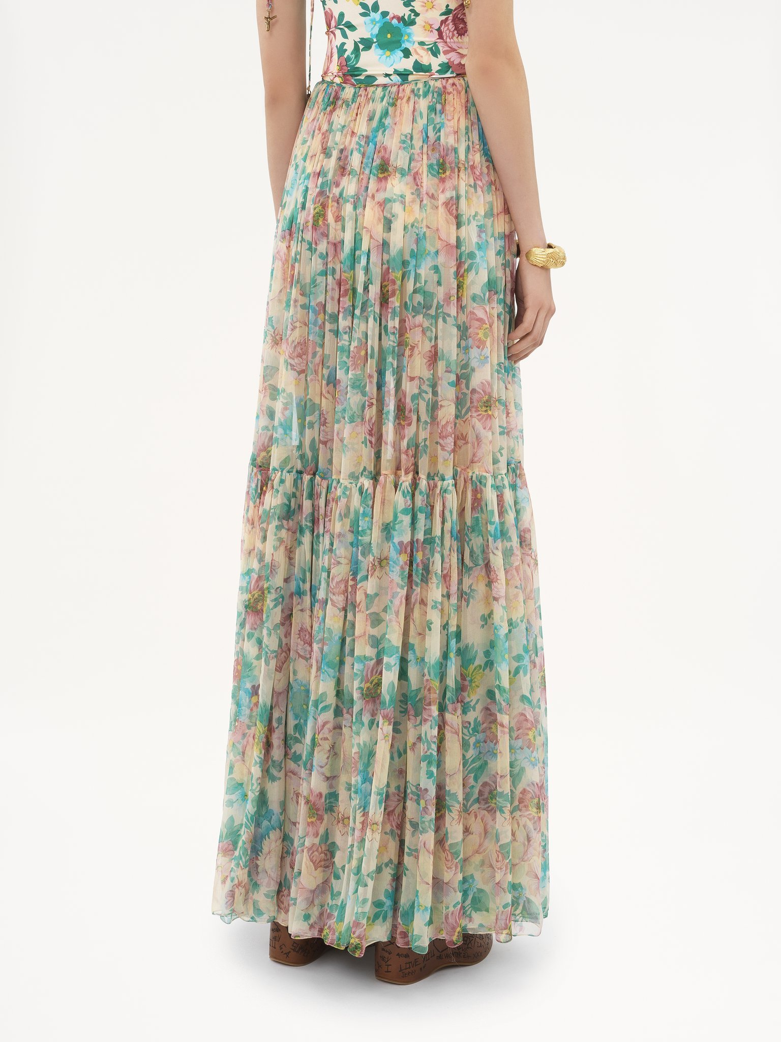 Chloé Pleated Tiered Floral-print Silk-chiffon Maxi Skirt In Multicolor