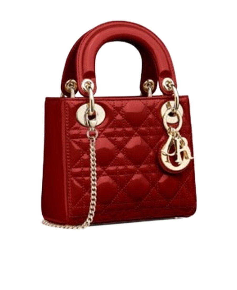 Dior Lady Mini Patent Leather Cowhide Leather Handbag In Red