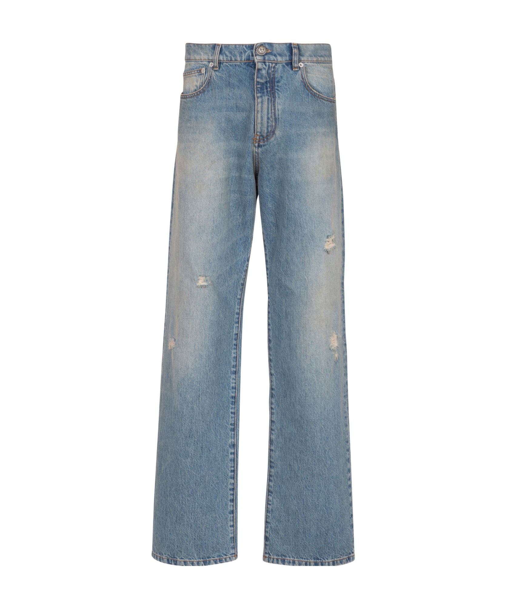 Balmain Distressed And Ripped Blue Jeans In Gray