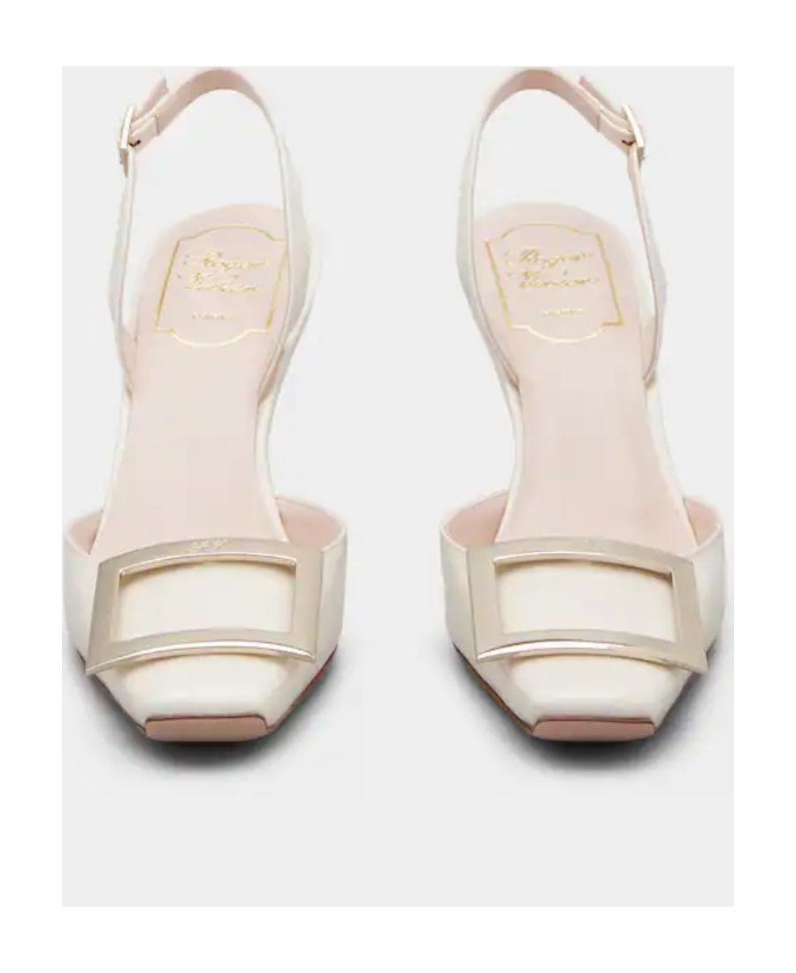 Roger Vivier Trompette 100 Metal Buckle Slingback Pumps In Leather In White