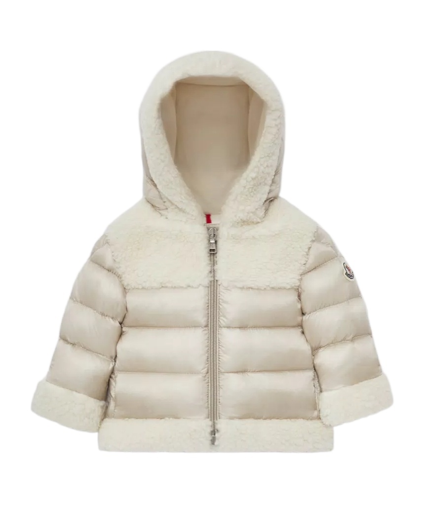 Moncler Girl's Dofi Teddy Trim Puffer Jacket In Nude