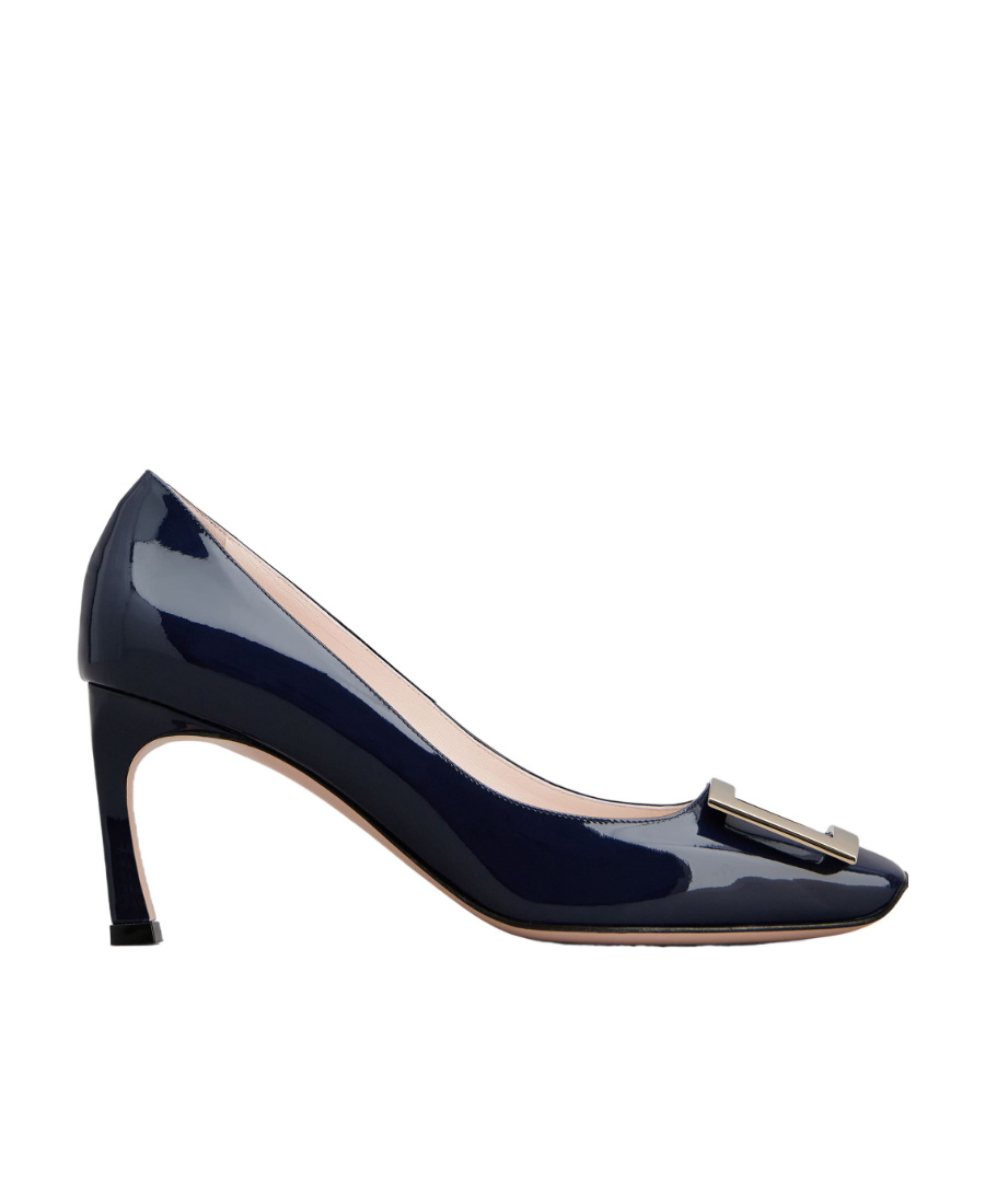 Roger Vivier Patent Leather Belle Vivier Pumps With Maxi Buckle 8cm In Blue