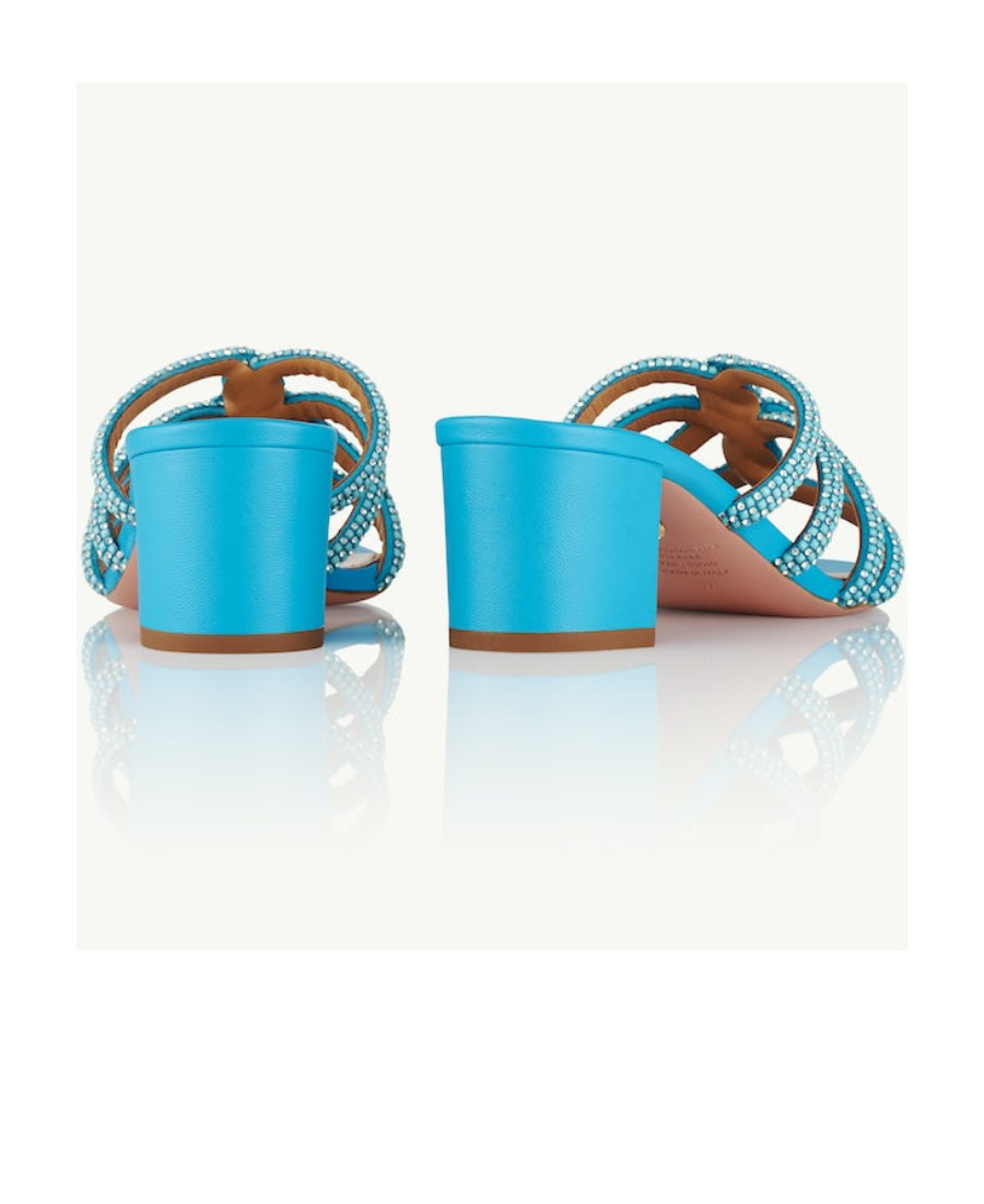 Aquazzura 60mm Crystal-embellished Leather Mules In Blue