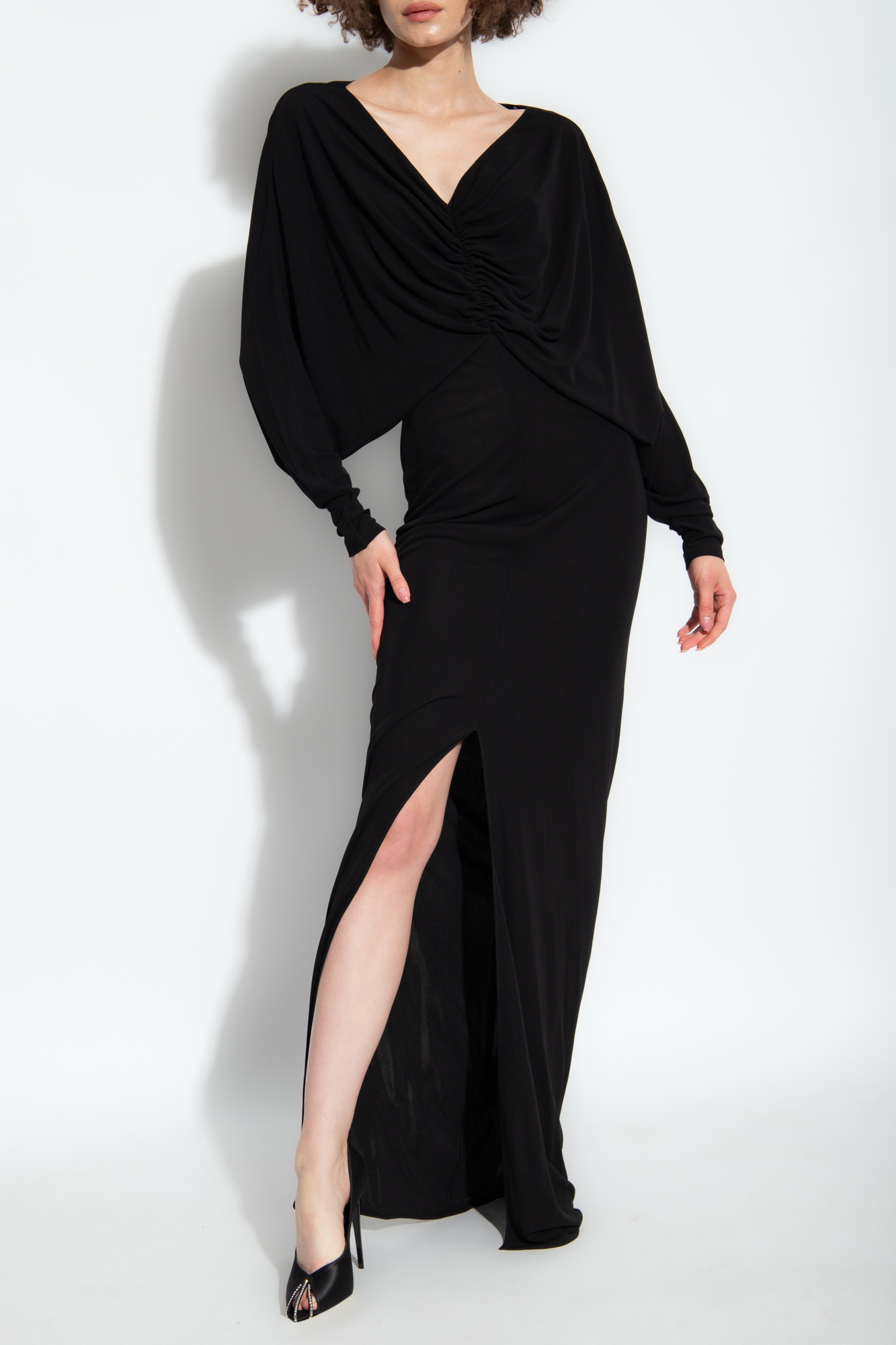 Saint Laurent V-neck Draped Dress In Black