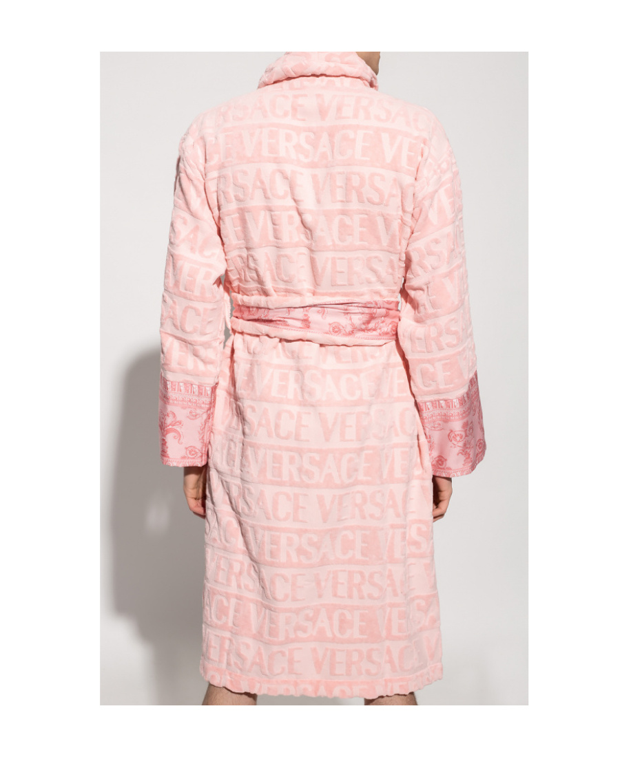 Versace Logo-embossed Cotton Bath Robe In Pink