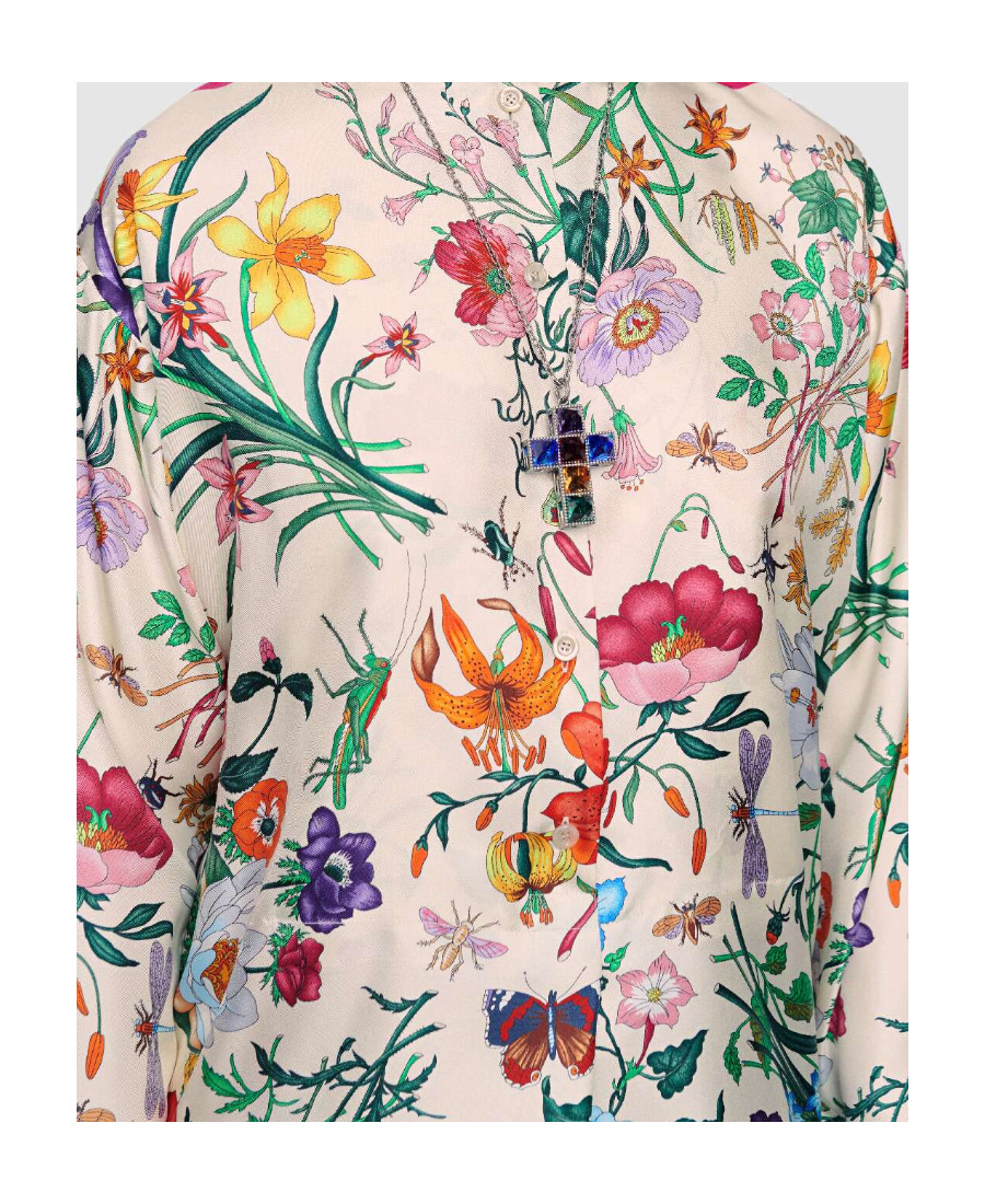 Gucci Oversize Shirt With Flora Print In Nude