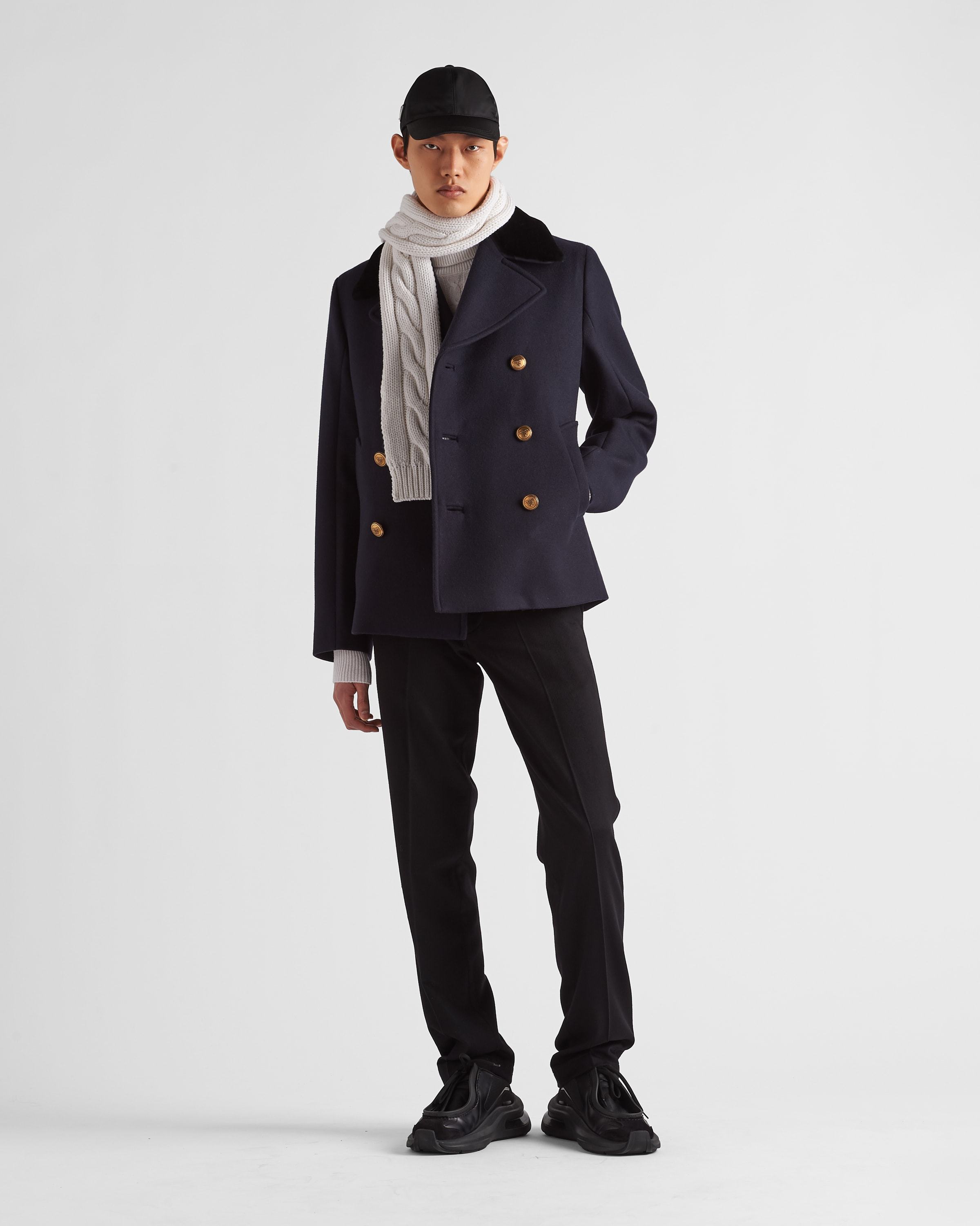 Prada Double-breasted Wool Peacoat In Blue