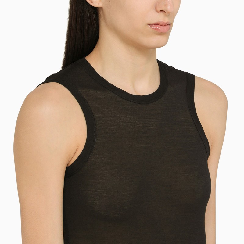 Roberto Collina White Cotton Blend Crew-neck Tank Top In Black