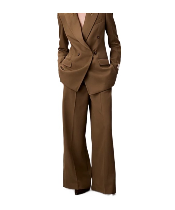 Calvin Klein Wool Gabardine Wide Leg Trousers In Brown