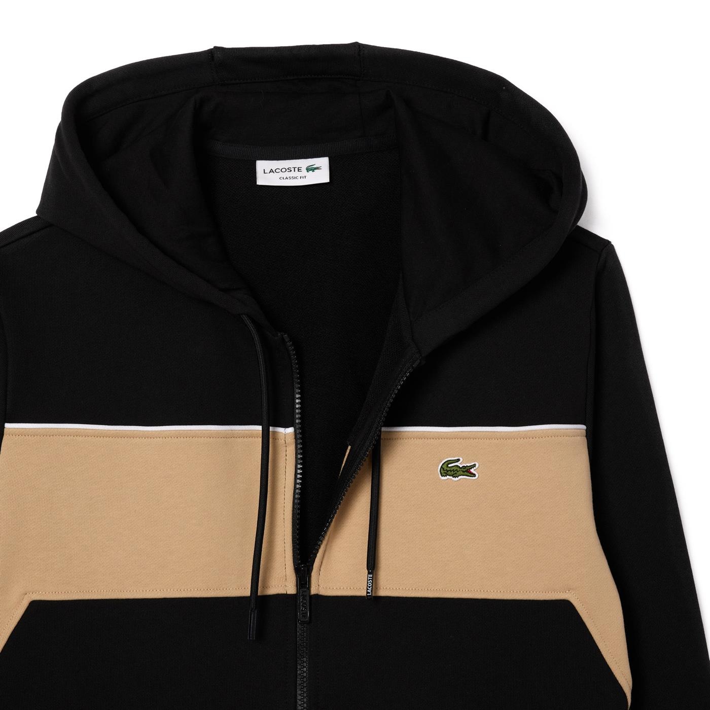 Lacoste Zip-up Colorblock Hooded Hoodie In Black