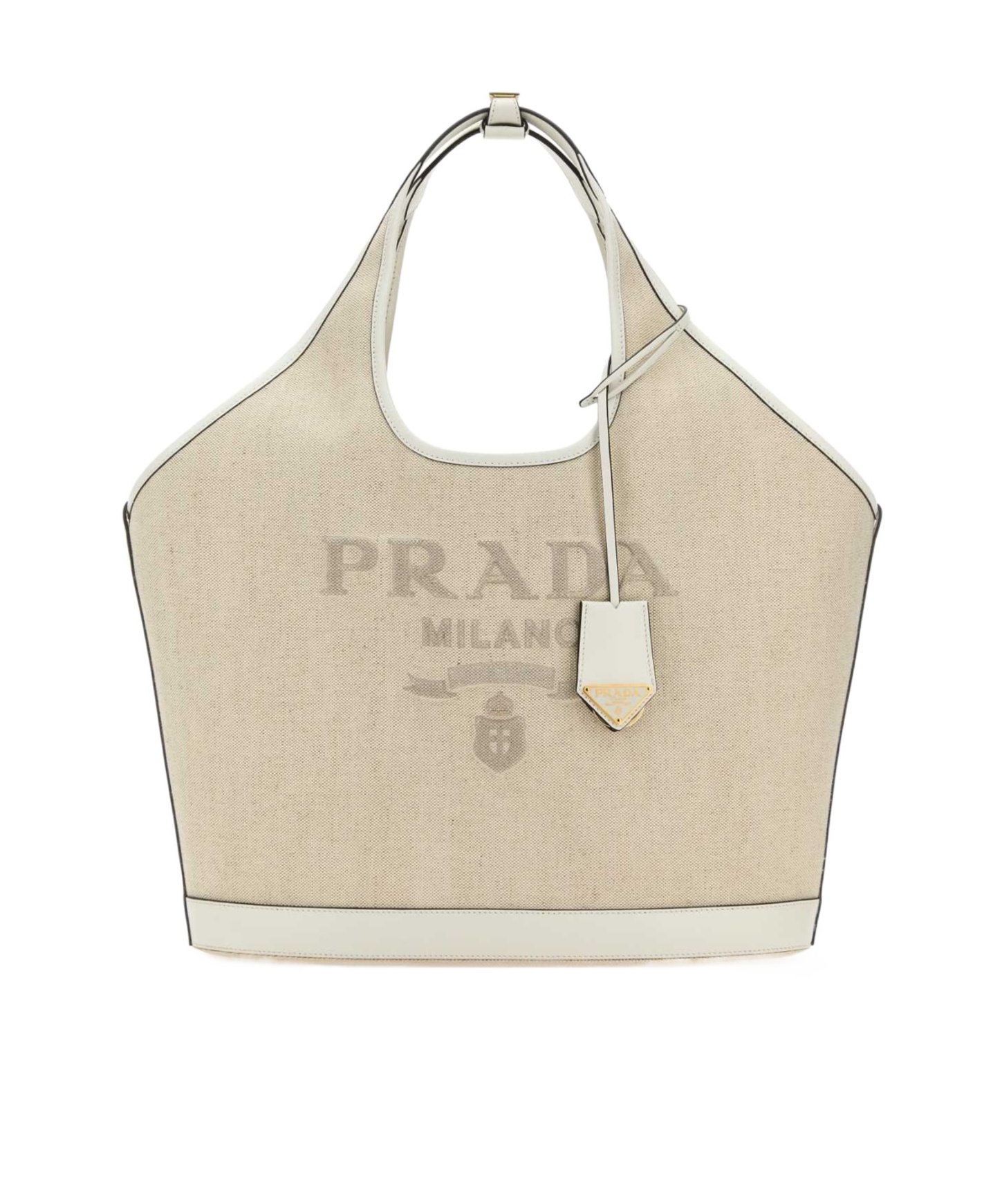 Prada Textured Fabric Shoulder Bag With Top Handle In Tan / White