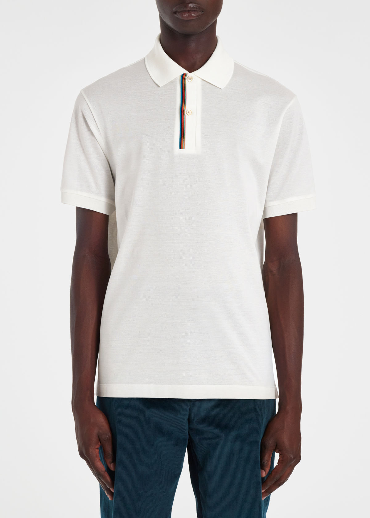 Paul Smith White Cotton Signature Stripe-trim Polo Shirt