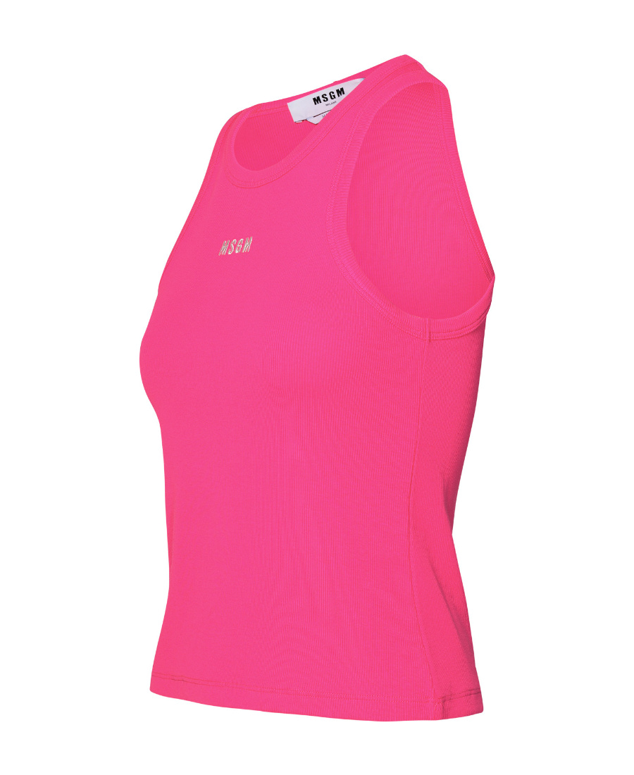 Msgm Embroidered-logo Ribbed Tank Top In Pink