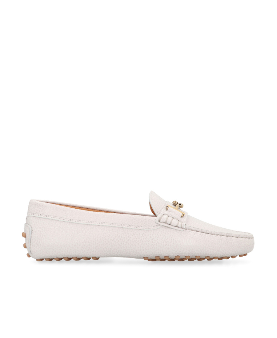 Shop Tod's Logo Plaque Round Toe Loafers In White