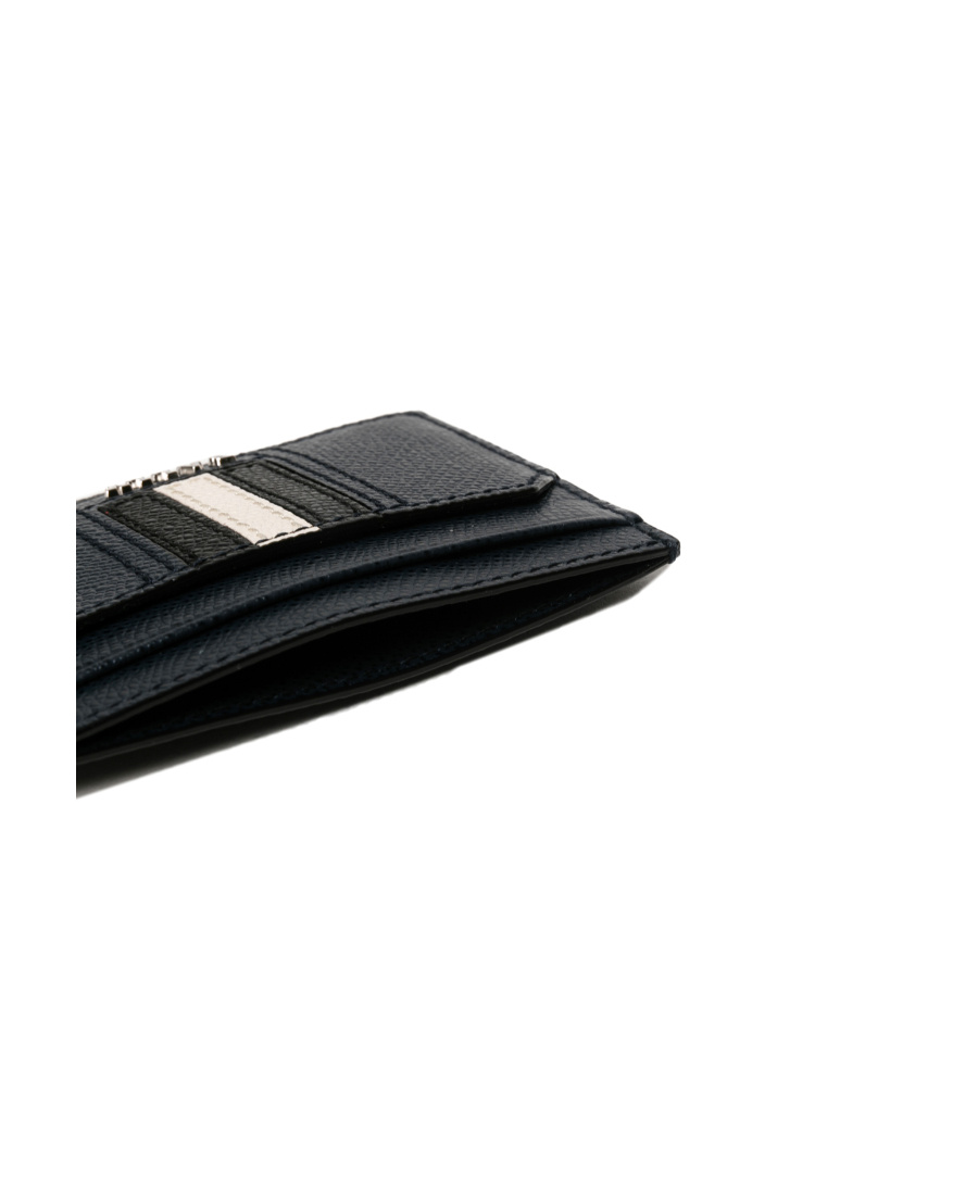 Bally Navy Blue Textured Leather Stripe Clip In Black