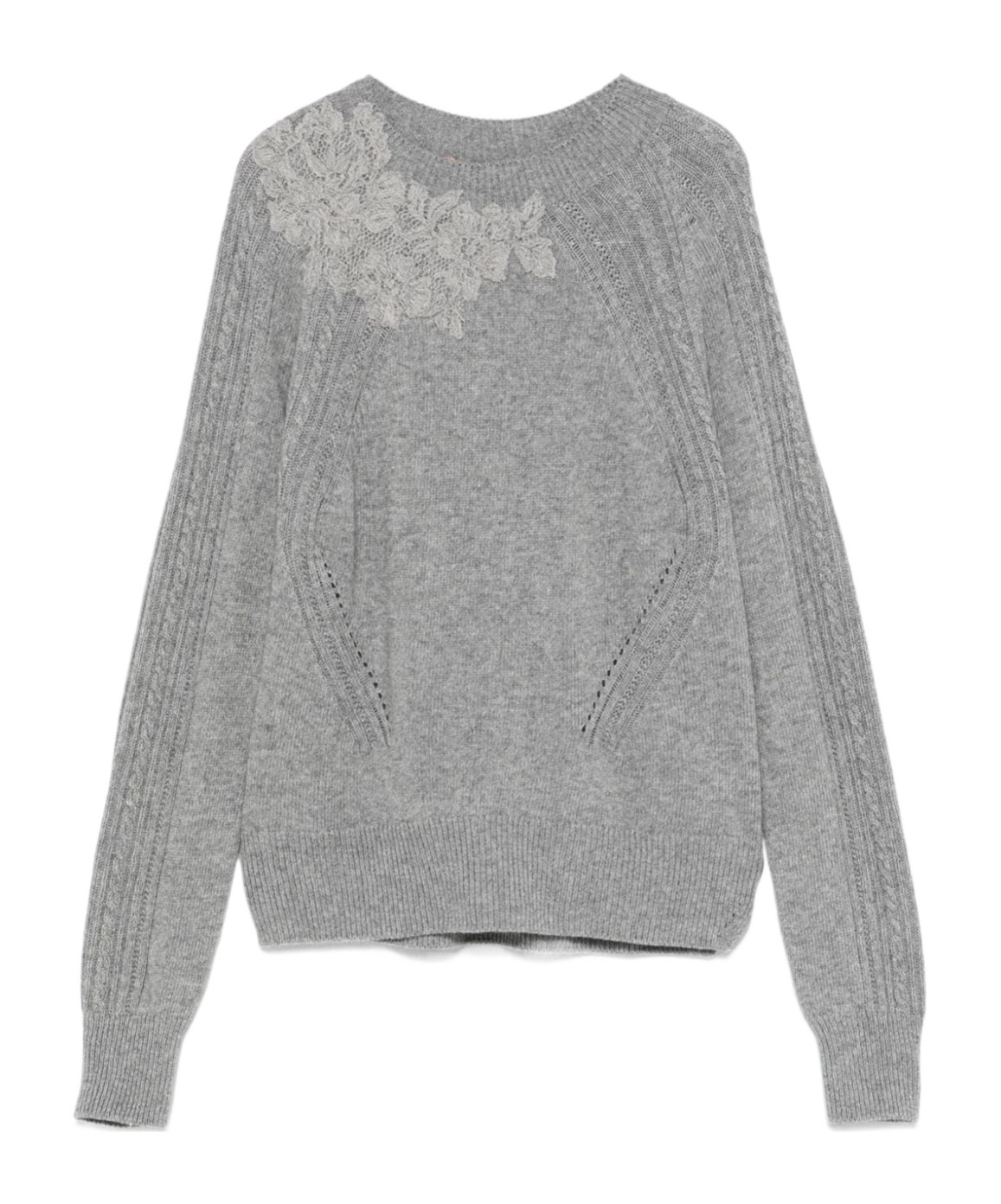 Ermanno Scervino Lace-embroidered Sweater In Gray