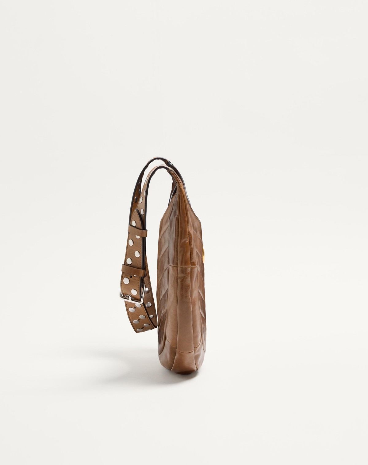 Valentino Garavani  Garavani Hoboho Small Hobo Bag In Chevron-patterned Nappa Leather Woman In Brown