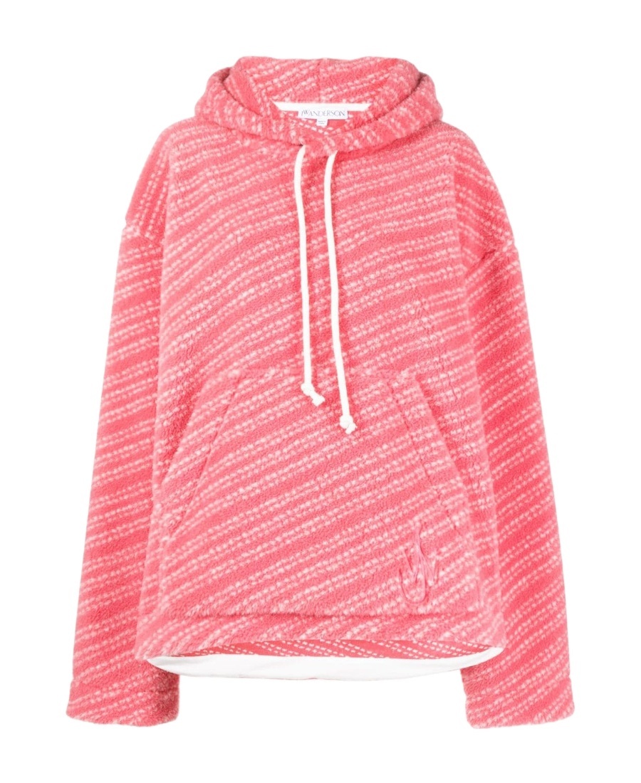 Jw Anderson Logo-embroidered Fleece-textured Hoodie In Pink