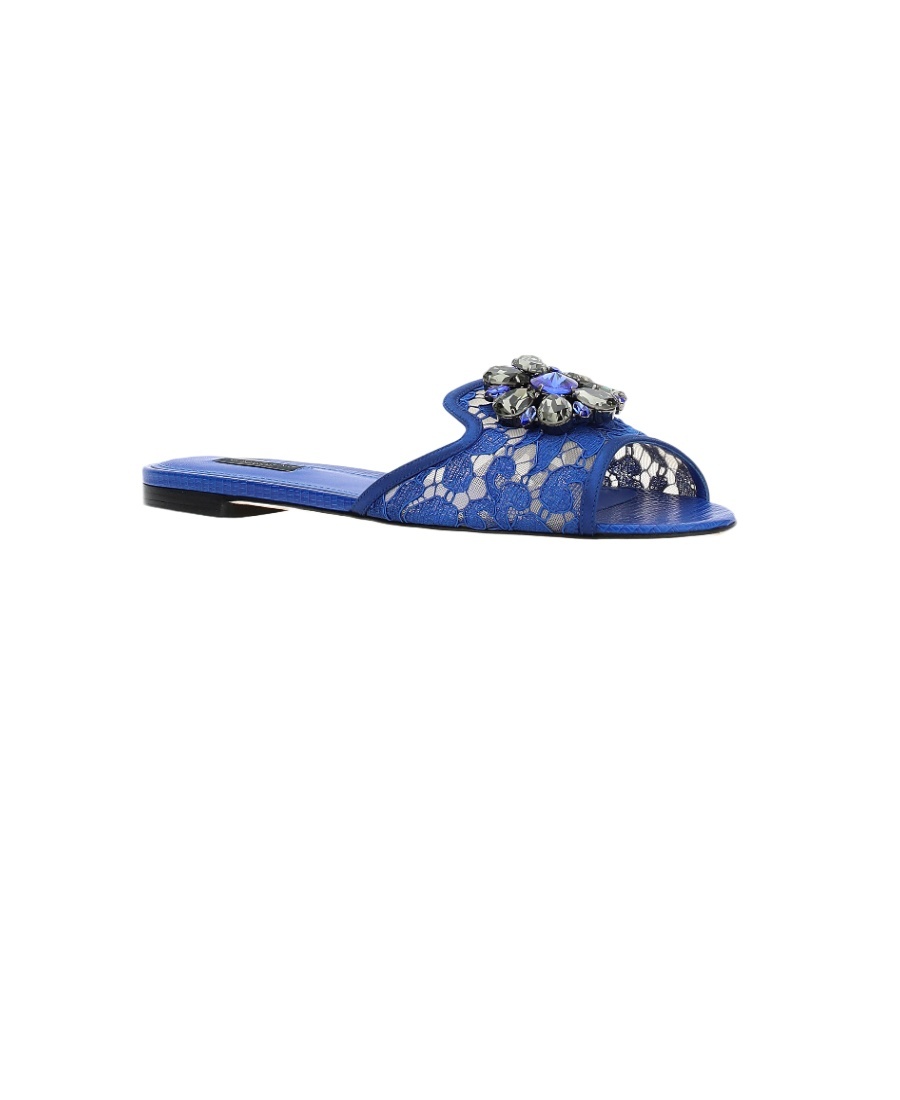 Shop Dolce & Gabbana Bianca Crystal-embellished Lace Sandals In Blue