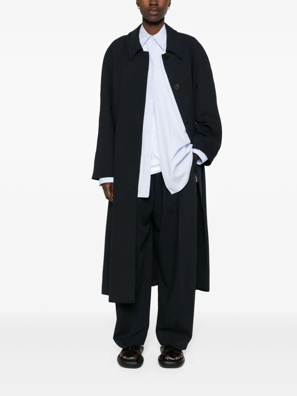 Studio Nicholson Twill Maxi Trench Coat In Black