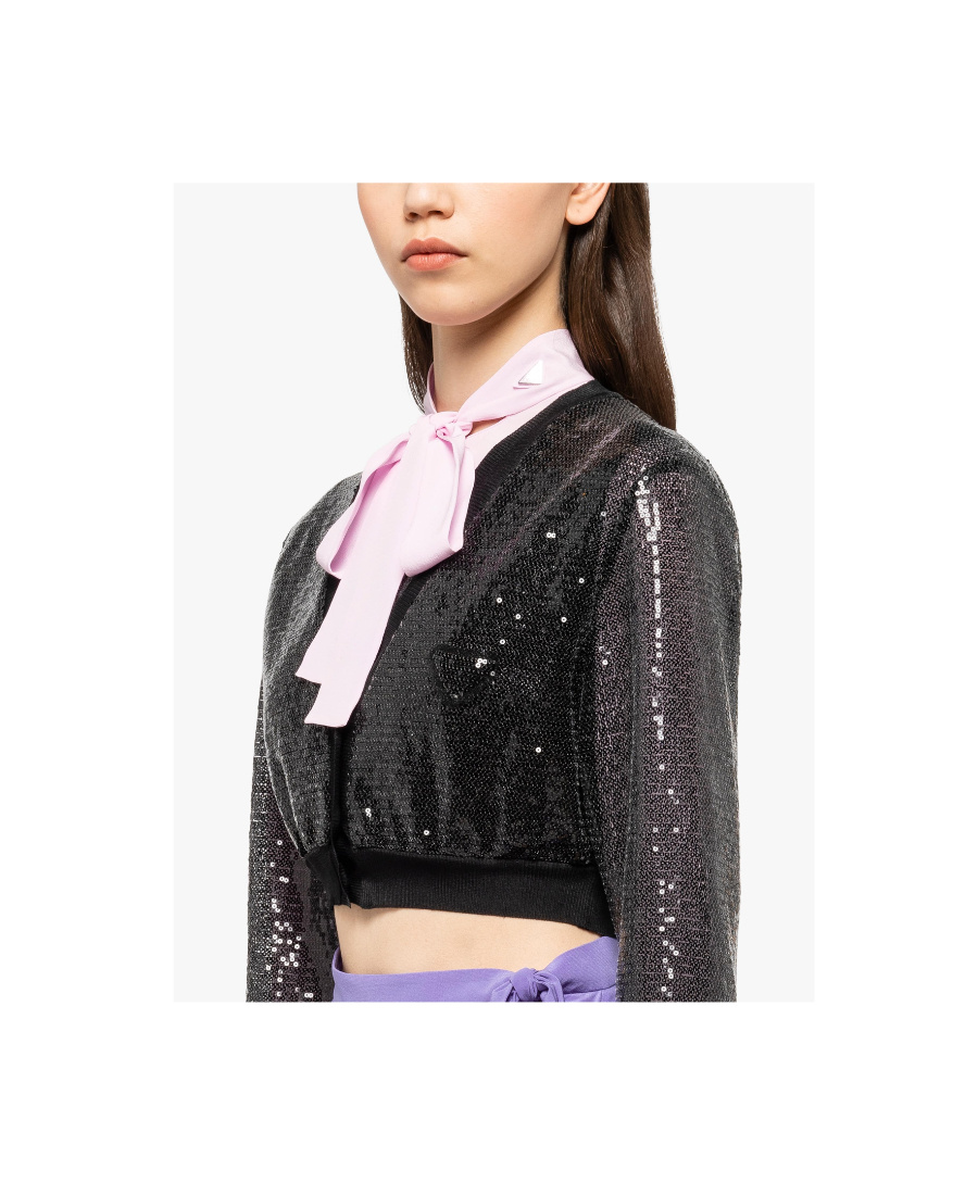 Prada Cropped Sequin-embroidered Cardigan In Black