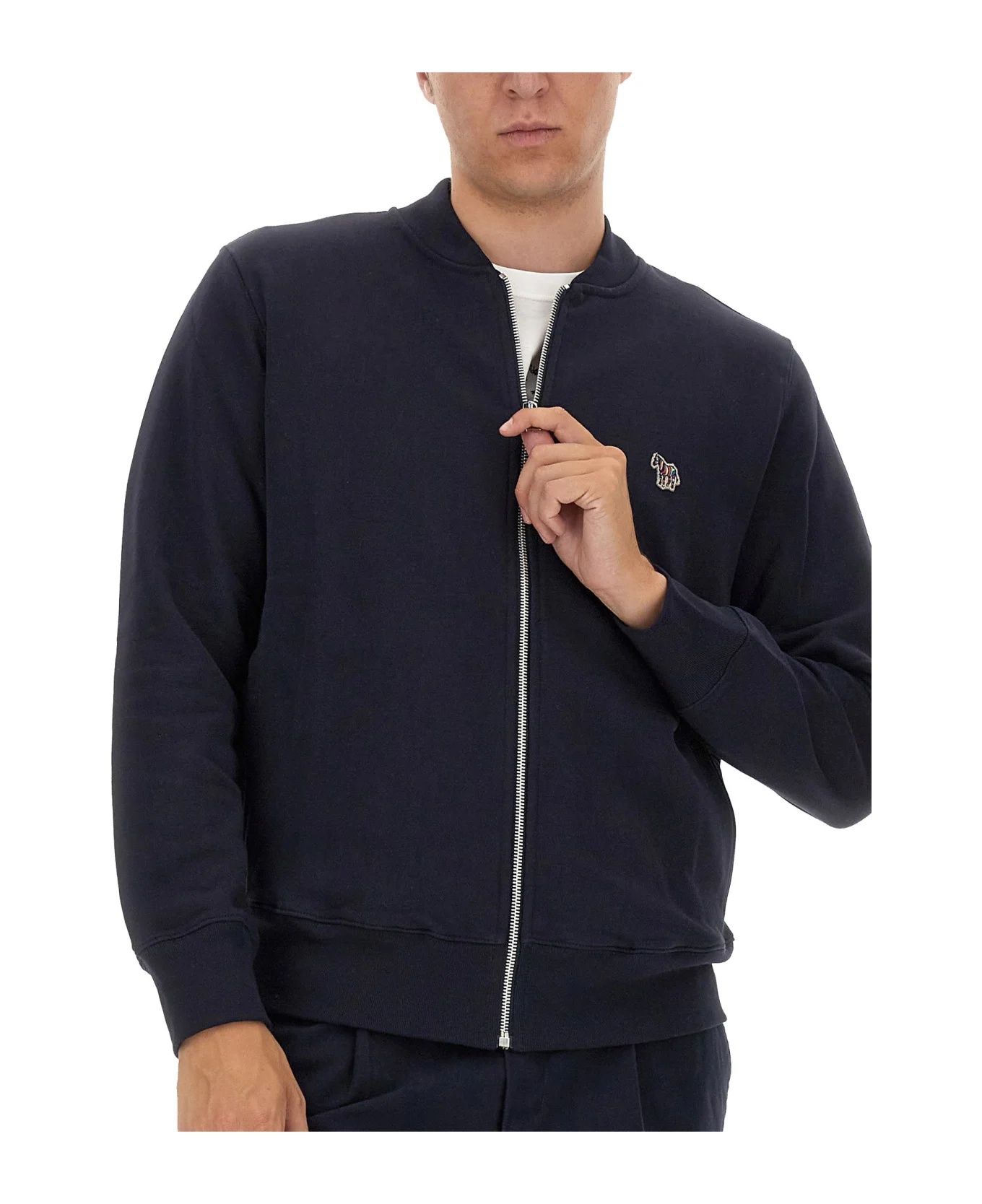 Ps By Paul Smith Big Pony Zip-up Bomber Jacket In Blue
