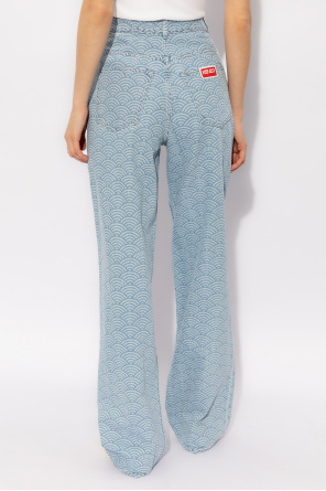 Kenzo Rainbow Patterned Seigaiha Ayame Straight Fit Denims 23cm In Blue