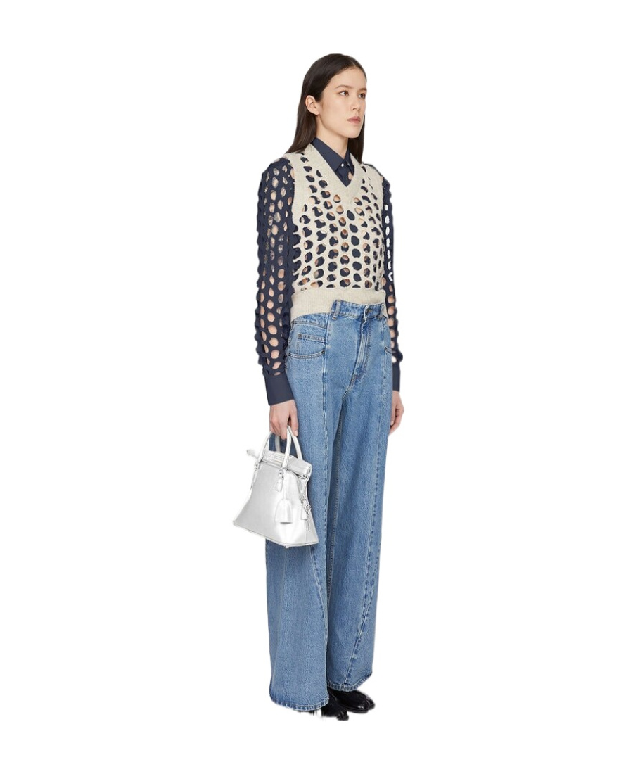 Maison Margiela High-waisted Cut-out Jeans With Wide Leg Silhouette In Blue