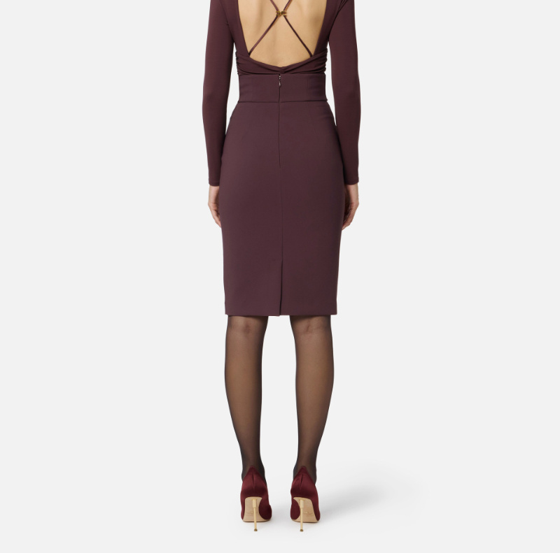 Elisabetta Franchi Merlot Midi Skirt With Front Zip In Purple