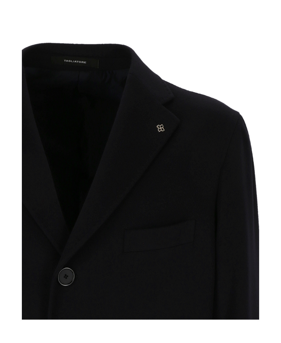 Tagliatore Single-breasted Cut-off Coat With Cashmere Blend In Black