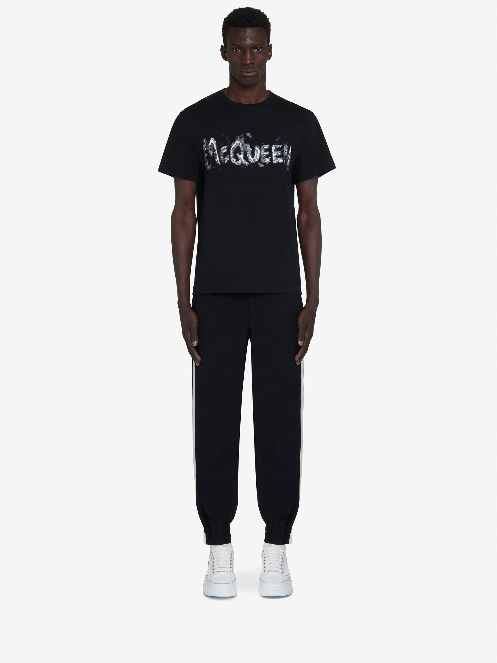 Alexander Mcqueen Black T-shirt With Graffiti Logo Print In Cotton Man In Black