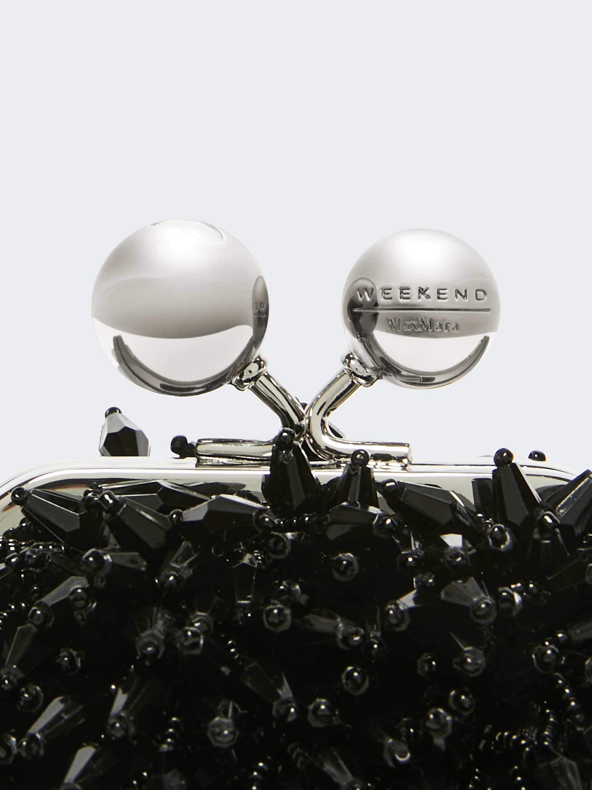 Weekend Max Mara Mini Pasticcino Satin Bag With Rhinestones In Black