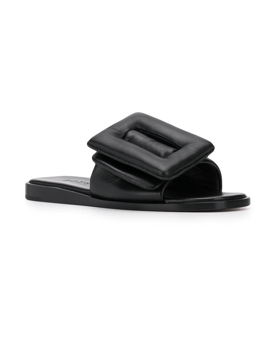 Boyy Black Leather Puffy Slippers In Black