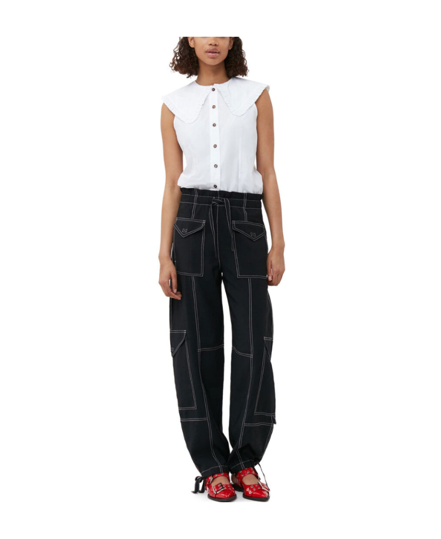 Ganni Straight Leg Cargo Pants In Black