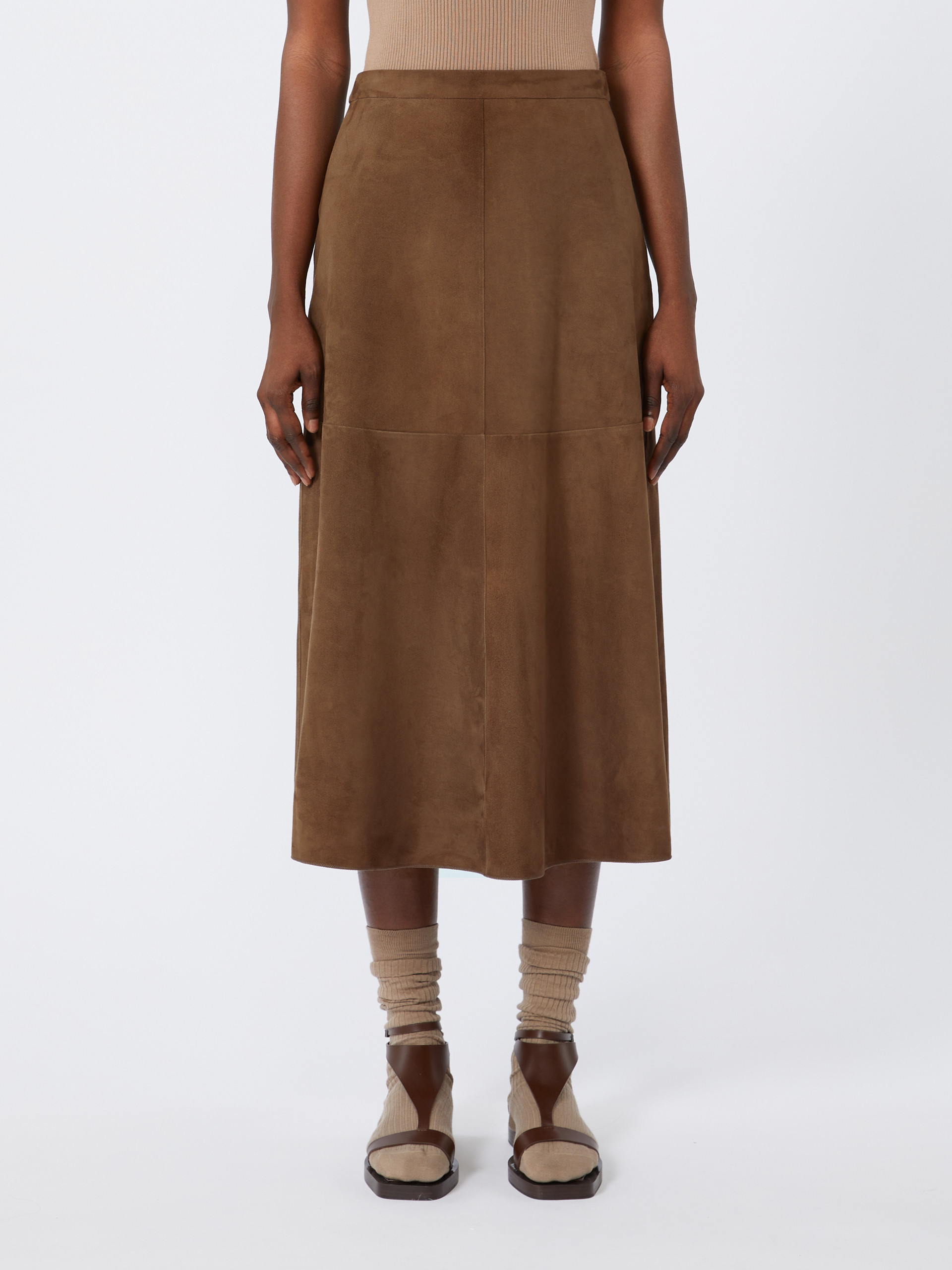 Max Mara Flared Suede Skirt In Brown