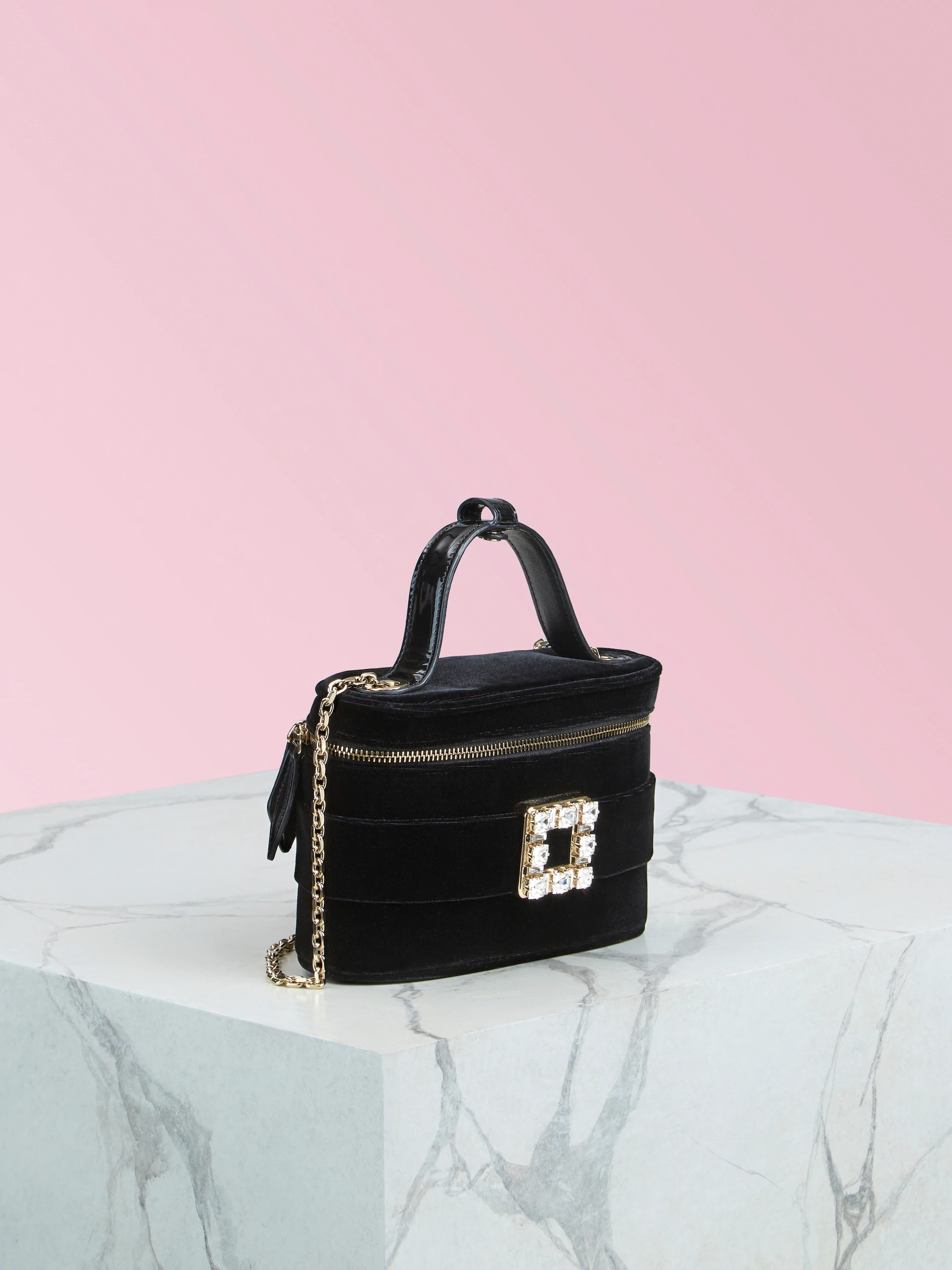 Roger Vivier Vanity Strass Buckle Micro Tote Bag In Black