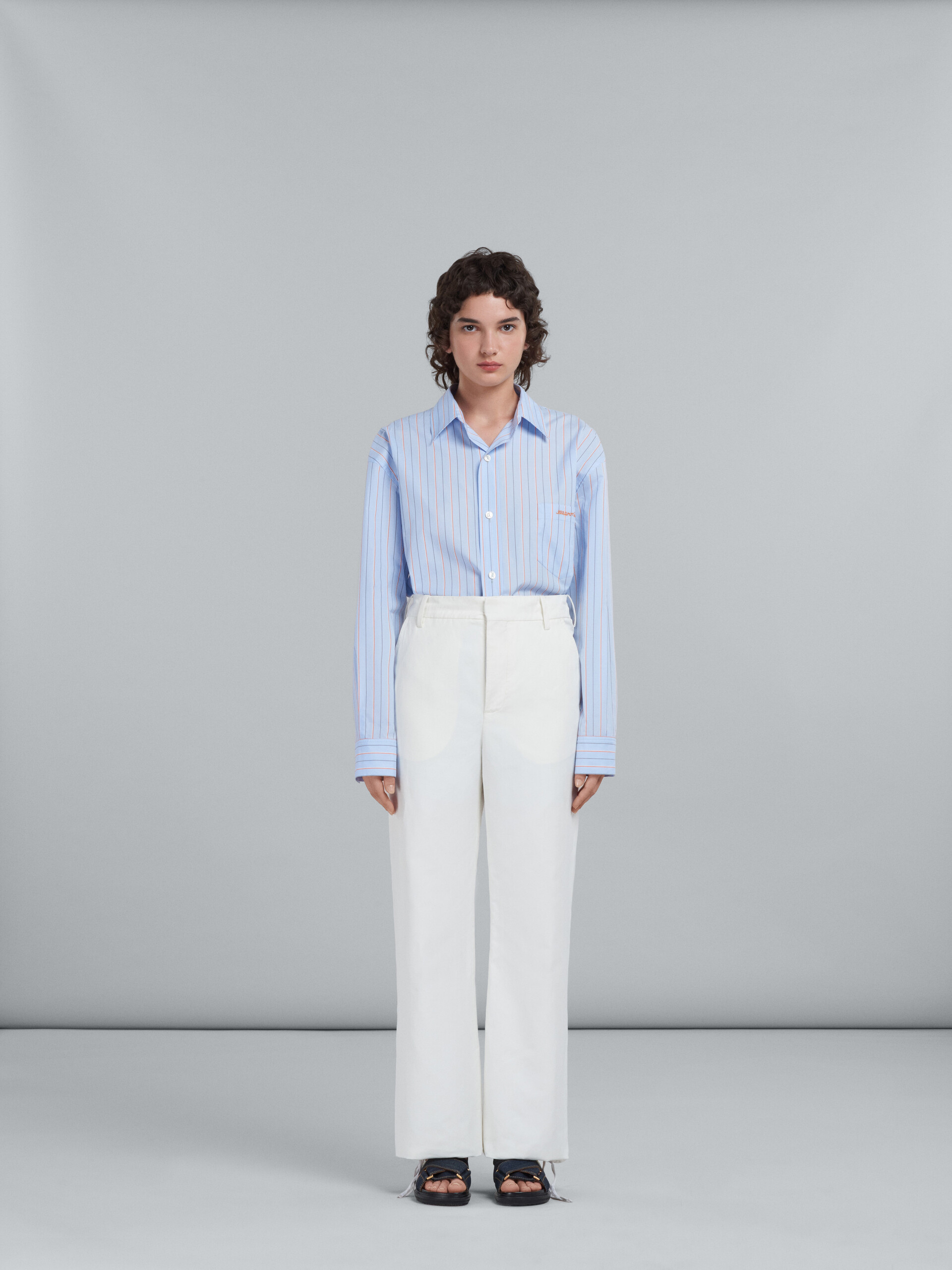 Marni Embroidered-logo Straight-leg Trousers In White