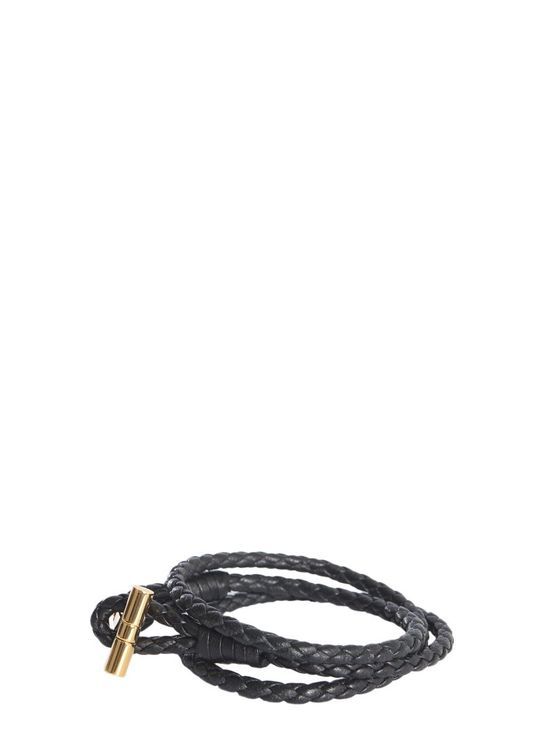 Tom Ford Black Bracelet With T Detail In Braided Leather Man In Black