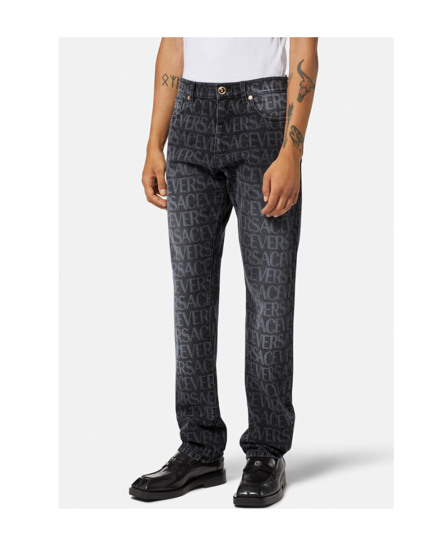 Versace Logo-print Straight-leg Jeans In Black