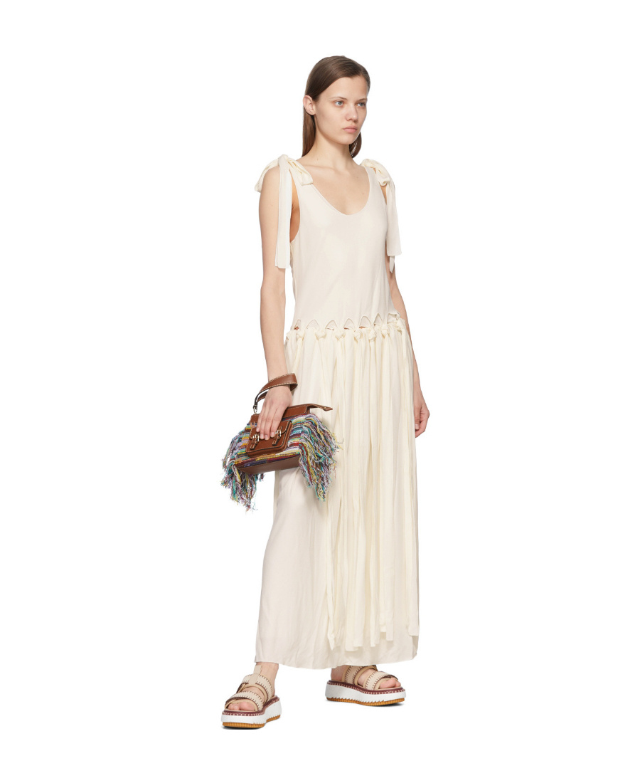 Chloé Low Round Neck Lace Dress In White