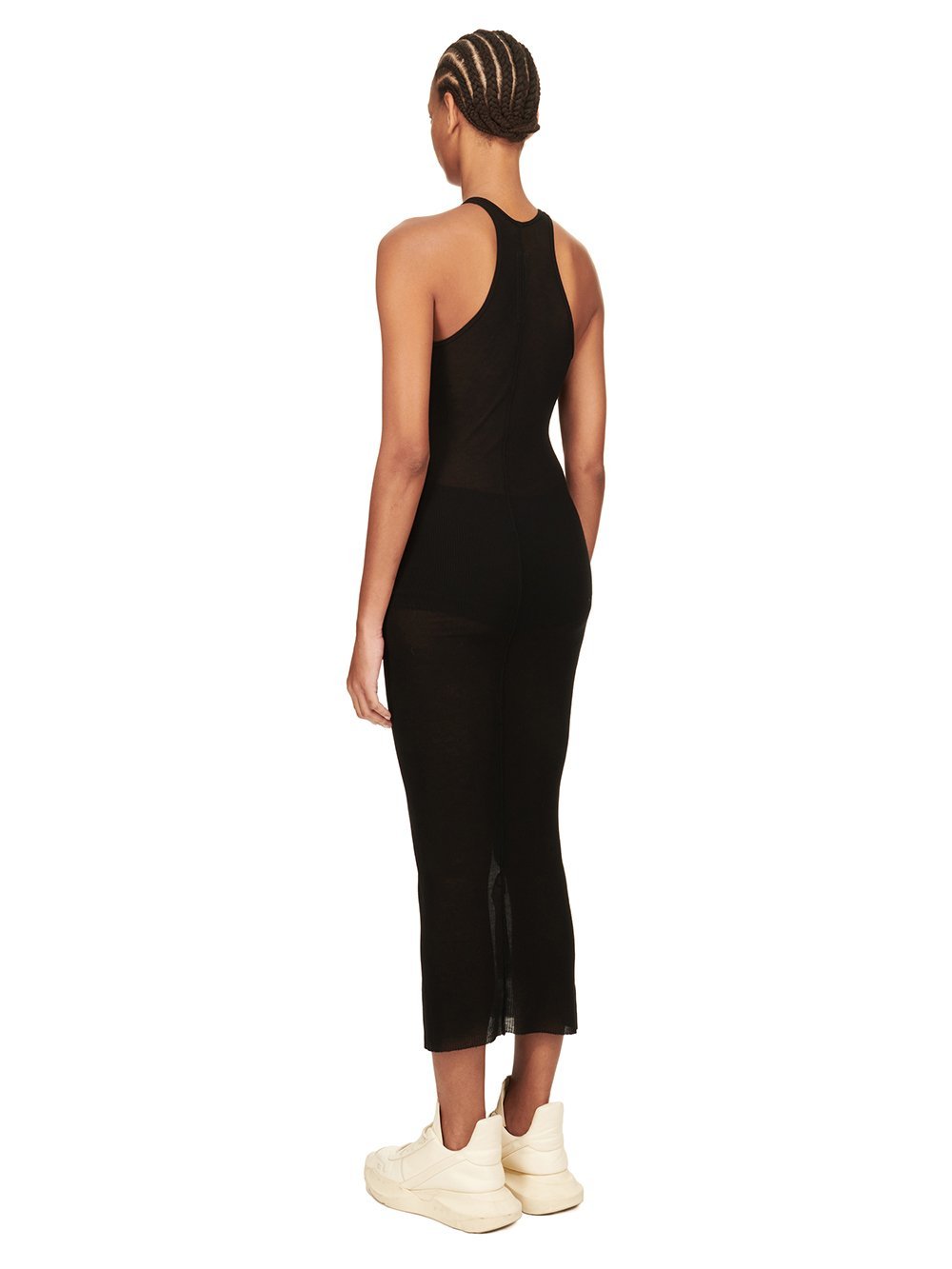 Rick Owens Ribbed Midi Tank Dress In Black