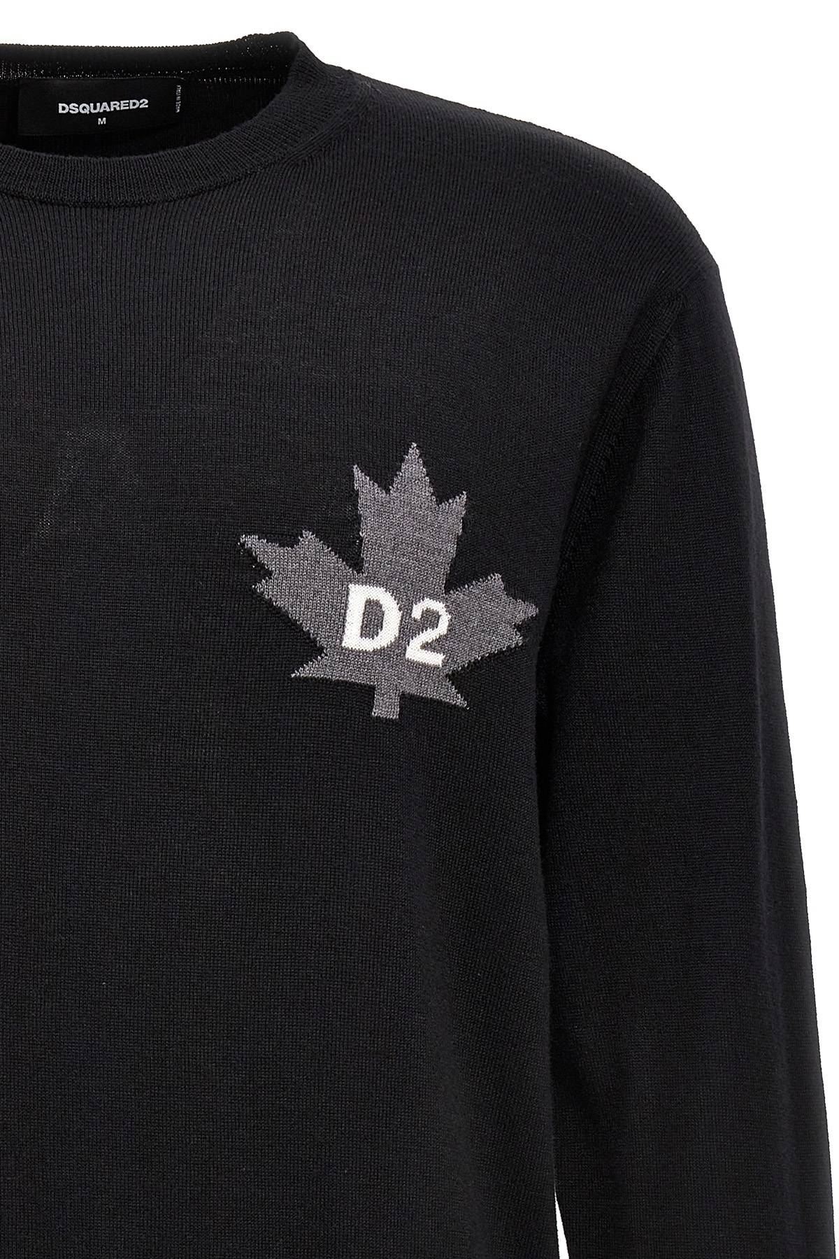 Dsquared2 D2 Leaf Wool Sweater In Black