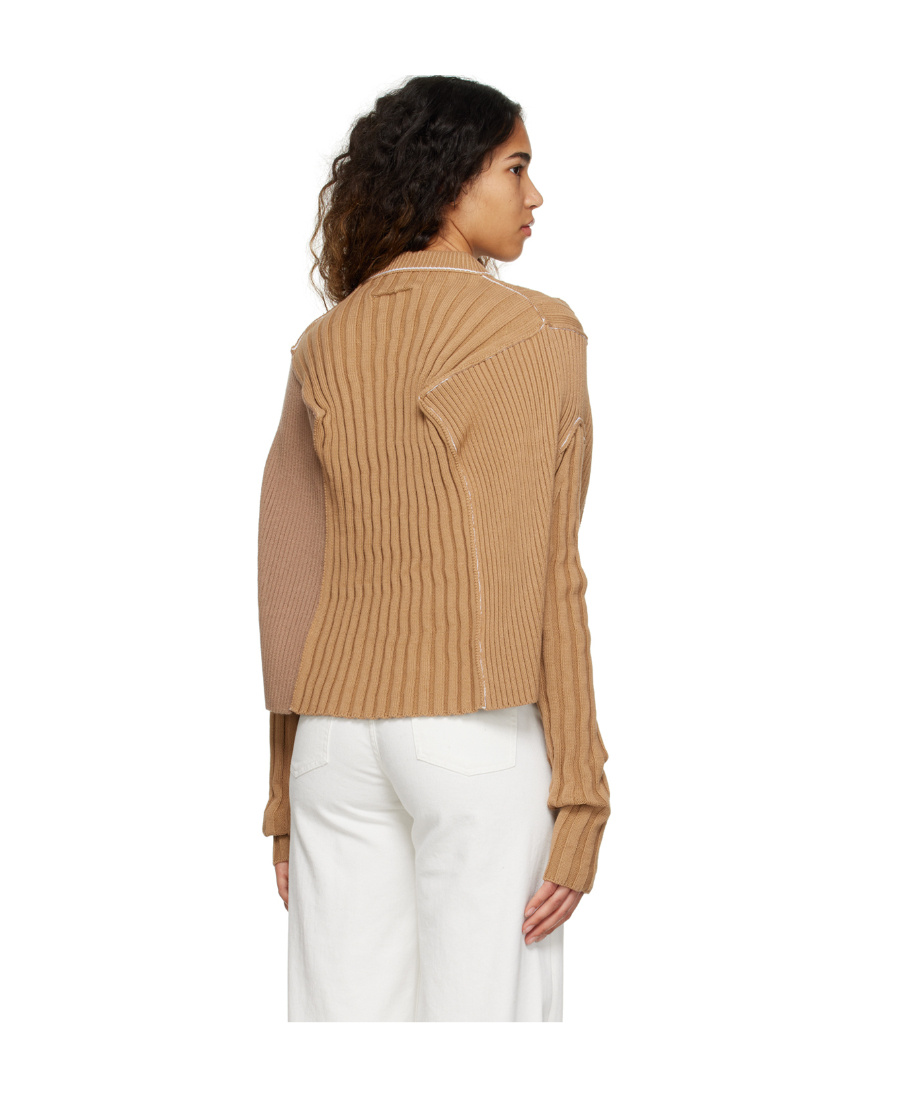 Shop Mm6 Maison Margiela Rib Knitted Sweater In Nude